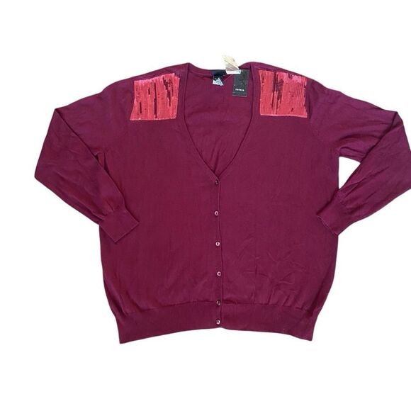 NWT Torrid Retro Vintage Pinup Burgundy Sequin Yoke V-Neck Cardigan Sweater 3X - Picture 2 of 6